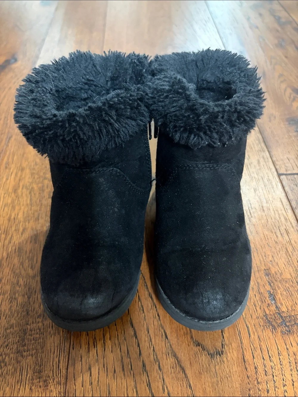Cat & Jack Black Girls Faux-Fur Cuff Ankle Boots